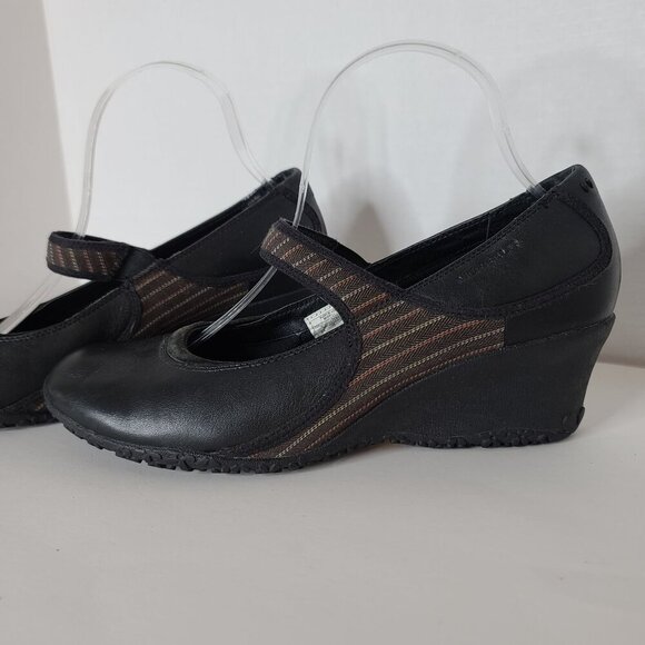 Merrell Poppy Black Leather Mary Jane Wedge Cushion Vibram Sole Shoes‎ Size 9.5 - Picture 6 of 11